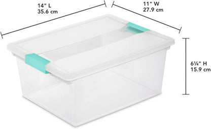 Sterilite Deep Clip Box, Stackable Small Storage Bin with Latching Lid, Plastic Container to Organize Paper, Office, Home, Clear Base and Lid, (Pack of 4)