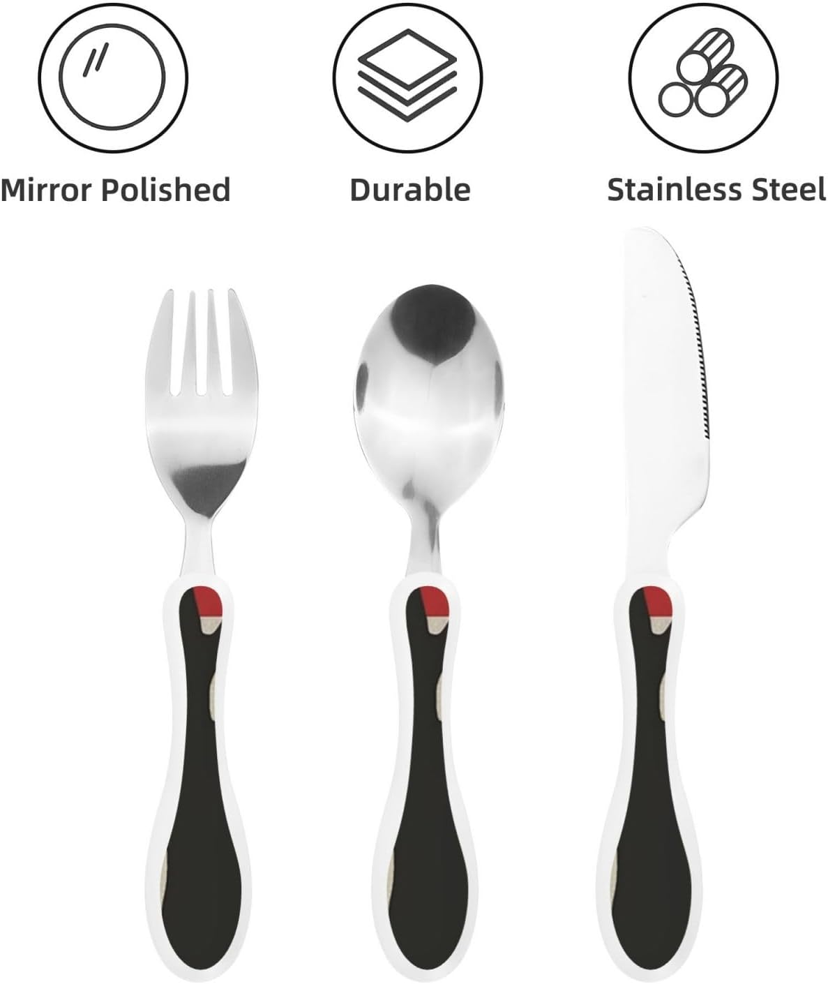3-Piece Kids Silverware Set With Storage Case, Stainless Steel Reusable Children Safe Knife Spoon Fork Set Black White Stripes Red Rose Flowers Children Flatware Set For Kids Lunch Box