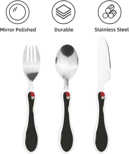 3-Piece Kids Silverware Set With Storage Case, Stainless Steel Reusable Children Safe Knife Spoon Fork Set Black White Stripes Red Rose Flowers Children Flatware Set For Kids Lunch Box