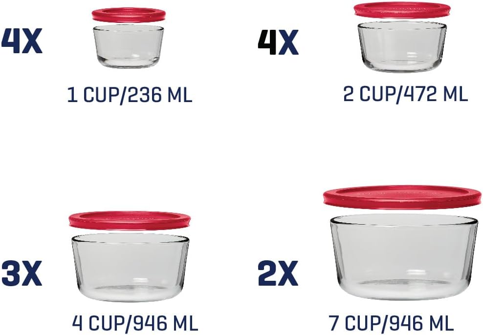 Anchor Hocking 12 Piece Glass Storage Containers with Lids (6 Glass Food Storage Containers & 6 Navy Blue SnugFit Lids)