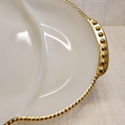 Fire King Anchor Hocking Milk Glass Relish Tray Divided Dish with Gilded Trim