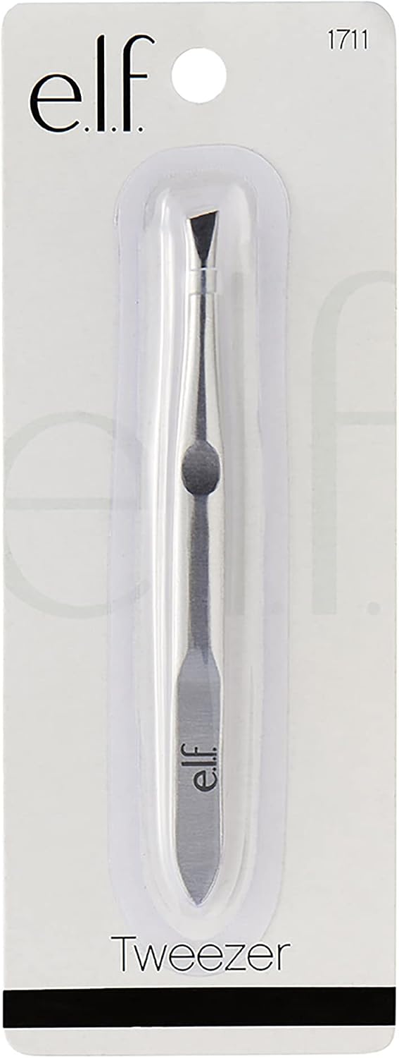 e.l.f. Slant Tweezer, Professional Quality Stainless Steel, Provides a Strong Grip, Removes Hairs Accurately, Shapes, Defines, Easy To Use, Ergonomically-Designed