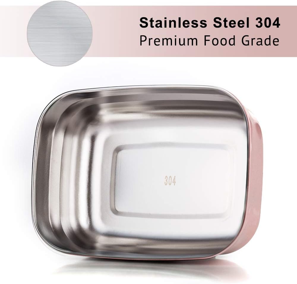 Lille Home Leak Proof Stainless Steel Lunch Snack Containers Set - Ideal for Educational Settings and Daycare - Nesting Trio with Silicone Lids - 47oz+30oz+16oz - Pink