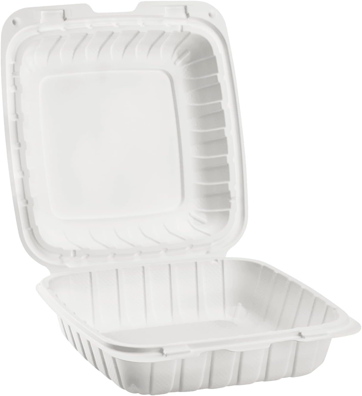KARAT EARTH Clamshell Take Out Food Containers [8"x8" - 200 ct] To Go Containers | 3 Compartment, Soak-Resistant, Durable, Stackable | Vented for Hot/Cold Foods, White