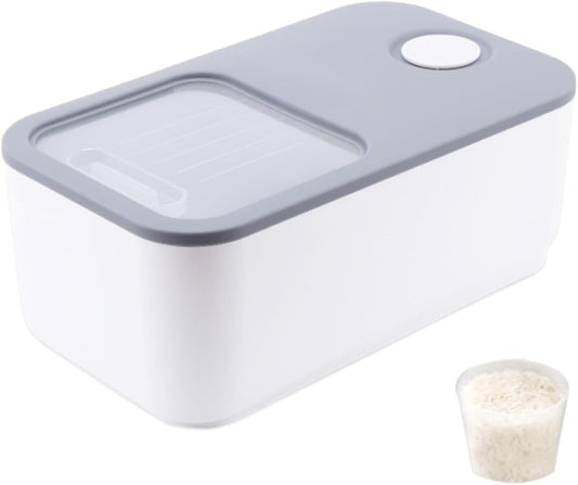 Rice Airtight Storage Containe,Rice Storage Container,Dry Food Storage, Lid 22 Lbs Push-Pull Rice Bucket, Flour Storage Container with Rolling Wheel, Grain Container Pantry Organization (Grey)