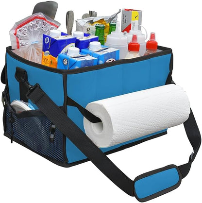 Large Grill Caddy with Paper Towel Holder - BBQ Caddy Organizer for Utensil, Condiment - Easy Carry Picnic Caddy - Griddle Caddy for Camping, Travel, RV - 600D Waterproof Oxford Fabric