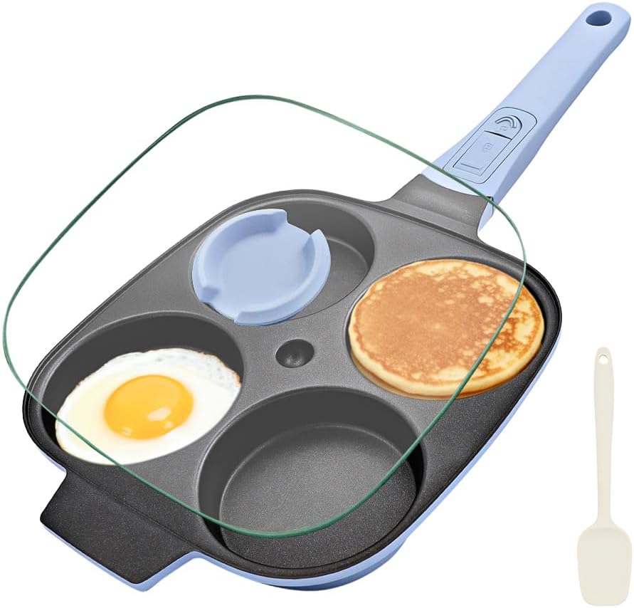 RANX INGST 4-Cup Egg Pan with Lid, Nonstick Omelette Skillet - Red