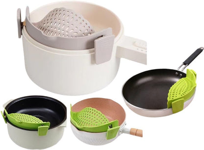 Cooking Tools for Kitchen/A Clip-on Silicone Strainer Purple Pots and Pans Set/Unique Gifts for Cooks/Gifts for Mom Useful/Cooking Gifts for Women (Grey), large, KIER-1, Gray