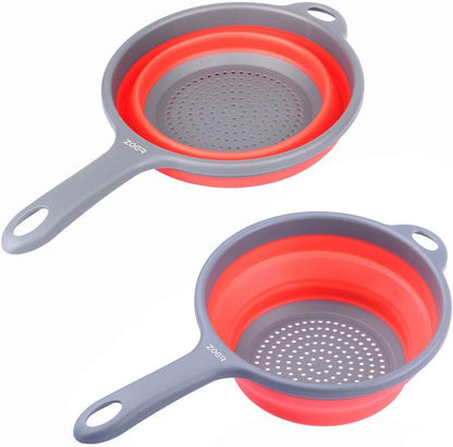 ZOER Kitchen Foldable Pasta Strainers,Collapsible Colanders with Handles,Space-Saver Folding Silicone Strainers Colander,Capacity of 2 quart (Green)