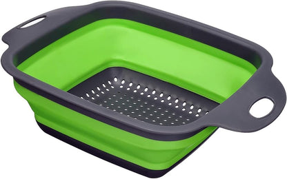 Collapsible Silicone Colander Strainer - Square - Green and Gray