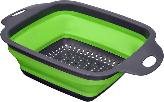 Collapsible Silicone Colander Strainer - Square - Green and Gray