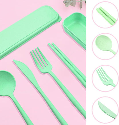 ELANE 4 Sets Reusable Travel Utensils Set with Case,Camping Cutlery Set Reusable Cutlery Set with Case,Utensil Sets for Lunch Picnic Daily Use Outdoor