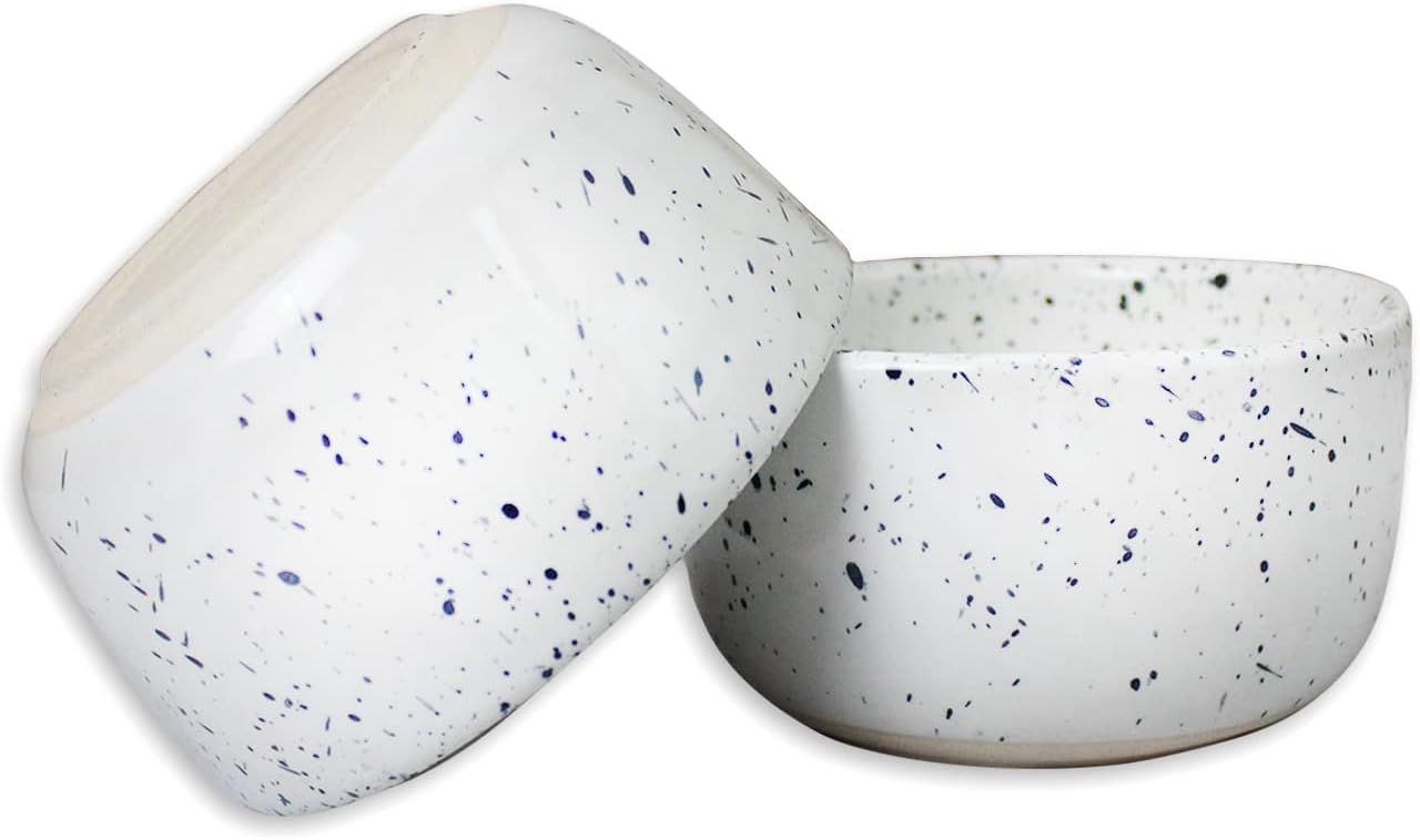 roro Ceramic Stoneware Mini Pinch Bowls Set of 6, Hand-Molded Artisanal Glossy Speckled White, Salt Pepper Spices and Seasoning - Cute and Elegant Kitchen Addition