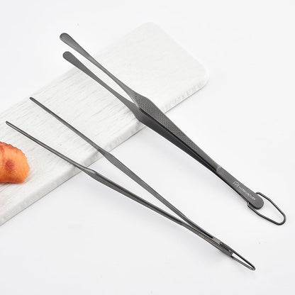 Stainless Steel Cooking Tweezers, 12-Inch Precision Kitchen Tweezers with Star Dot Texture, Wider Grip & Elevated Tips | Galaxy Grip Series, 2 Pcs (Black)