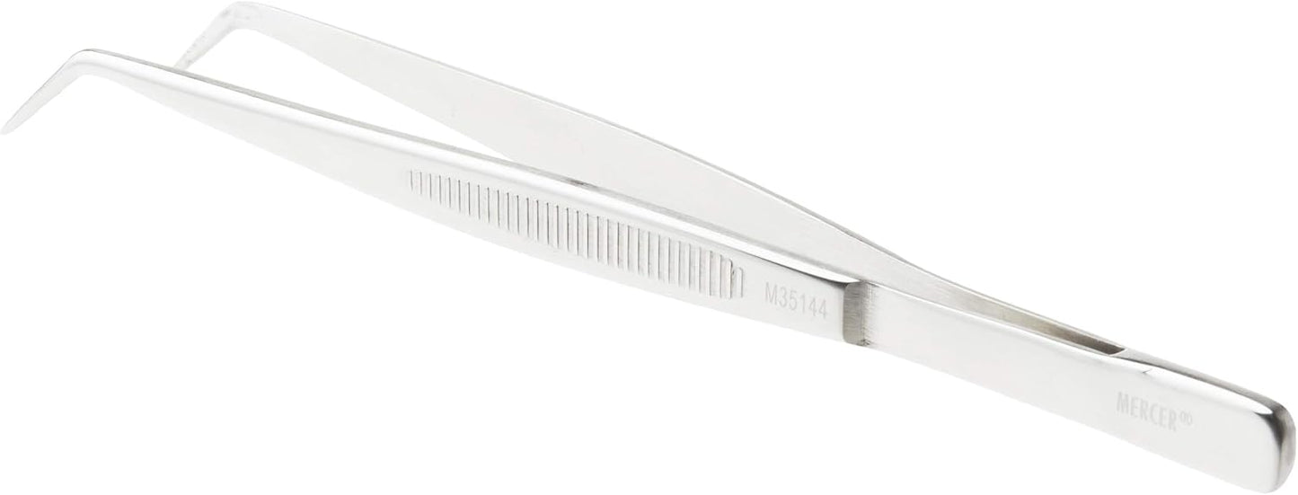 Mercer Culinary 18-8 Stainless Steel Chef Plating Tongs, Offset Tip, 6-1/2 Inch