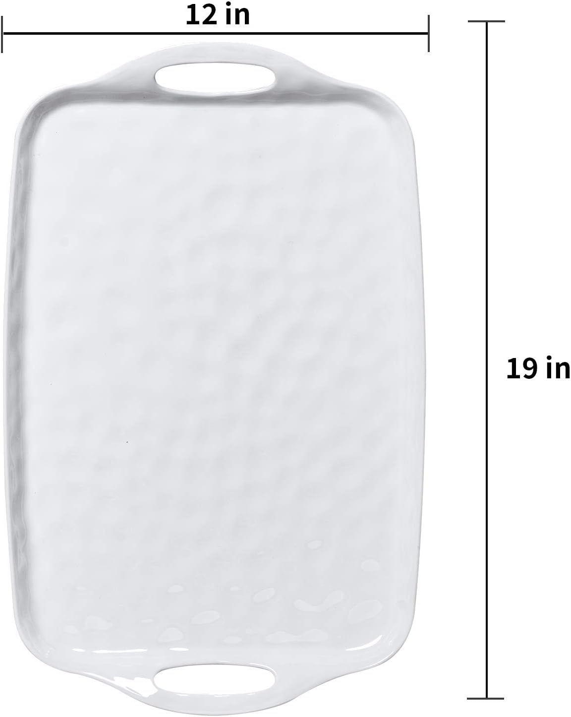 TP Large Serving Trays with Handles, 19" x 12" Melamine Serving Platters for Food, Turkey, Set of 2 Rectangular Trays for Party, Pure White