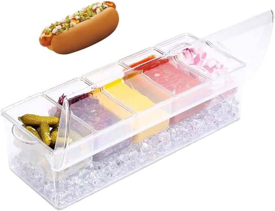 VWMYQ 5-Grid Removable Condiment Tray with Ice Cooler, Salad Platter for Home Bar