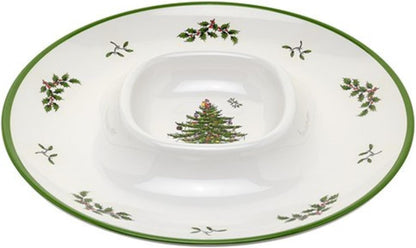 Spode Christmas Tree Melamine Chip and Dip | 14 Inch Serving Platter for Cheese, Appetizers, Chips, Salsa and more, Made of Melamine perfect for Hosting Indoors and Outdoors | Dishwasher safe