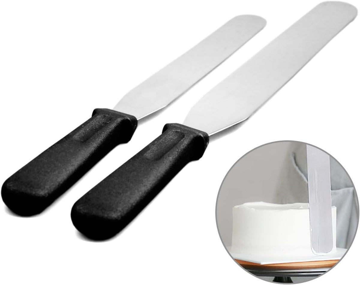 Offset Spatula,Black Stainless Steel Offset Spatula (2 Pack,6in+8in Curved)