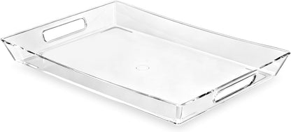 Clear Plastic Serving Tray with Handles, BPA-Free Storage Organizer Tray - Large Serving Trays 16"x11.5" Reusable Serving Platters for Appetizer, Fruit, Kitchen, Desk & Serving Tray for Party Supplies