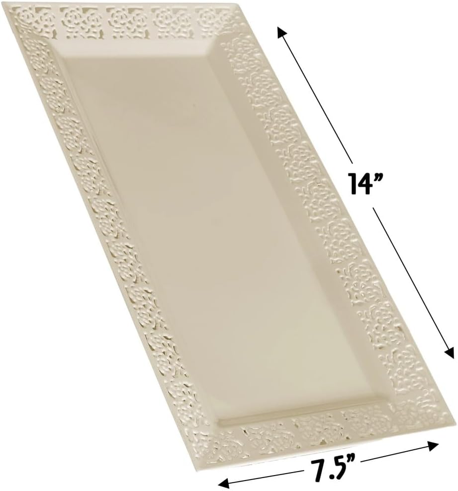 Rectangle White Serving Tray (2-Pack) - 17.5" Disposable Serving Platter for Appetizer, Fruits & Serving Dishes | Perfect Plastic Tray For Party Serveware