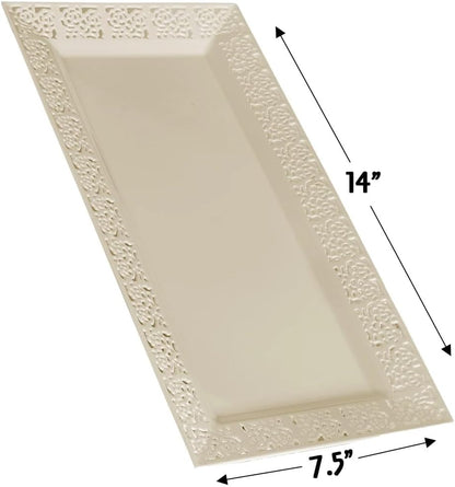 Rectangle White Serving Tray (2-Pack) - 17.5" Disposable Serving Platter for Appetizer, Fruits & Serving Dishes | Perfect Plastic Tray For Party Serveware