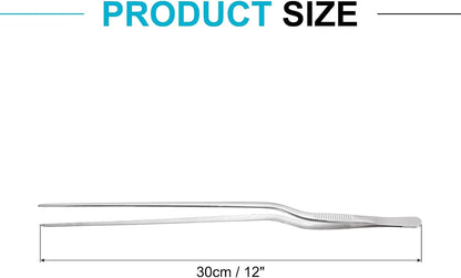 uxcell Kitchen Tweezers Stainless Steel, 10 Inch Food Tongs Fine Cooking Tweezers Set Extra-Long Tweezer Tongs for Cooking Grill Baking BBQ, Black Clip