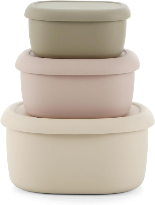 Emptycolor 3 Pack Silicone Snack Containers with Lids Reusable Silicone Food Storage Containers, Leak Proof Stackable Bento Lunch Box for Adults, Microwave, Dishwasher and Freezer Safe