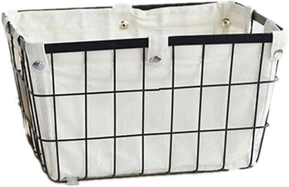 Handmade -Open Storage Bread Food Basket,Kitchen Cabinet and Pantry Storage Organizer Bin & Containers- Two Cut-Out Handles Wire Metal with Canvas Lining 13x10x7.5 Inches Black