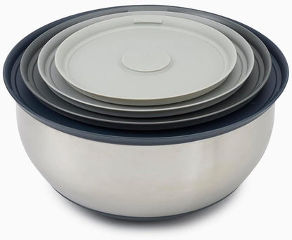Joseph Joseph Prep&Store- Stainless Steel Mixing Nest Bowls with Lids, 8 piece Metal Bowl food Storage Set, Stainless Steel