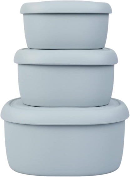 BLUE GINKGO Nesting Silicone Containers - Set of 3 Hard-Shell Silicone Food Storage Containers | BPA Free, Airtight, Dishwasher and Freezer Safe (6.7oz, 10oz, 20oz) - Green