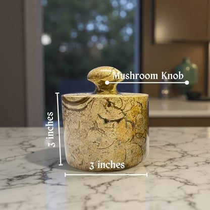 Marble Salt Cellar Keep Spices Fresh Seasoning Holder for Herbs Sugar Salt Keeper With Handmade Lid Knob Like Mushroom Best 3-Inch Marble Dish (Green Onyx and White)