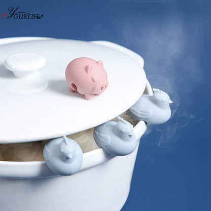Silicone Pot Lid Lifters, Cute Animal Heat Resistant Pot Lid Rack Holder Clips, Spill- Proof Steam Vent Stand for Soup Pots Saucepan(Pig)