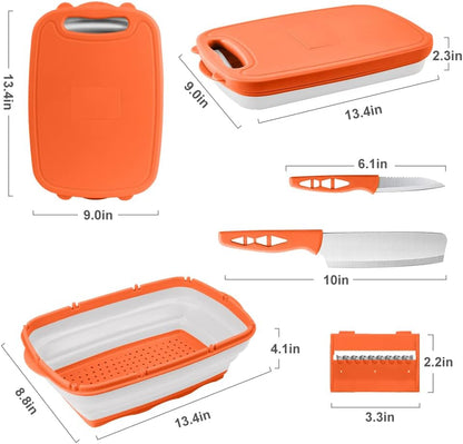 9-in-1Collapsible Cutting Board with Colander Wash Basket Camping RV Gift