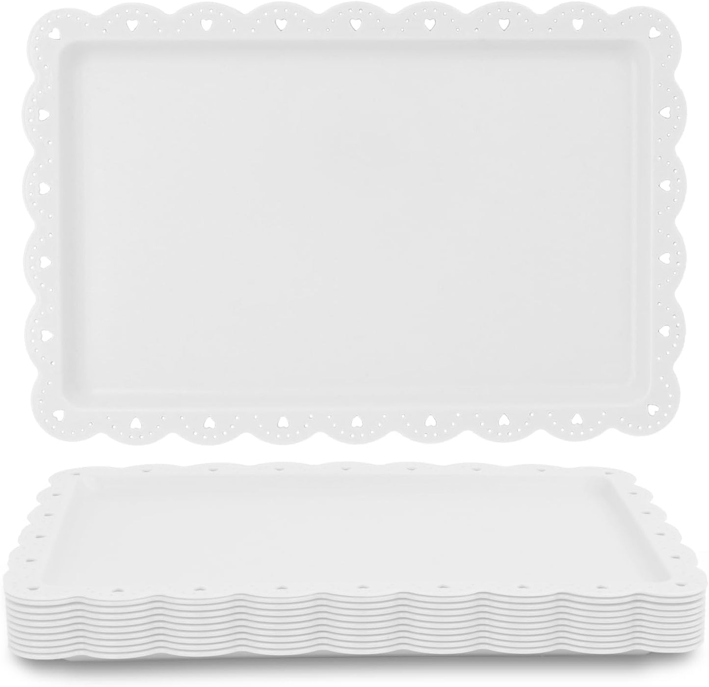 Food Tray, 12 Pack Serving Tray Serving Platter Cookies Dessert Plates,Disposable Plastic Serving Trays Rectangle Dessert Trays for Party, Wedding, Restaurant, 14.4" X 9.3" (White)