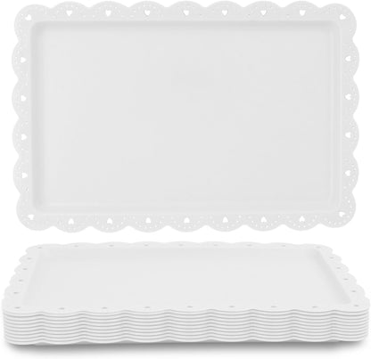 Food Tray, 12 Pack Serving Tray Serving Platter Cookies Dessert Plates,Disposable Plastic Serving Trays Rectangle Dessert Trays for Party, Wedding, Restaurant, 14.4" X 9.3" (White)