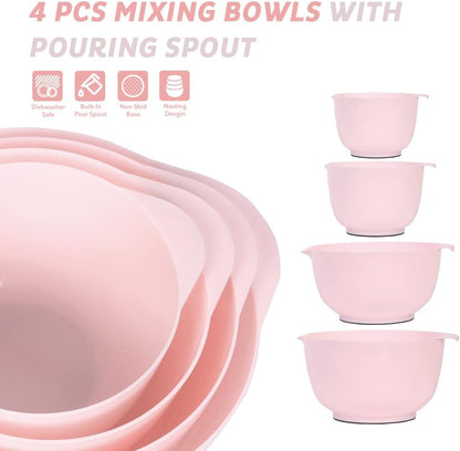 BoxedHome 4.5 Quart Large Plastic Mixing Bowls, Microwave Safe Mixing Bowl Set with Pour Spout, Nesting Bowls for Space Saving Storage(Violet Blue)