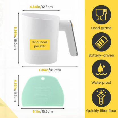 Electric Flour Sifter 32Oz with Dough Scraper, Fine Mesh Baking Sieve