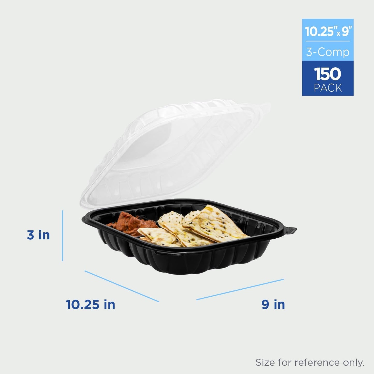 Karat Premium PP Hinged Container [150 ct], Take Out Food Containers - Case (9"x9", 3 compartments)