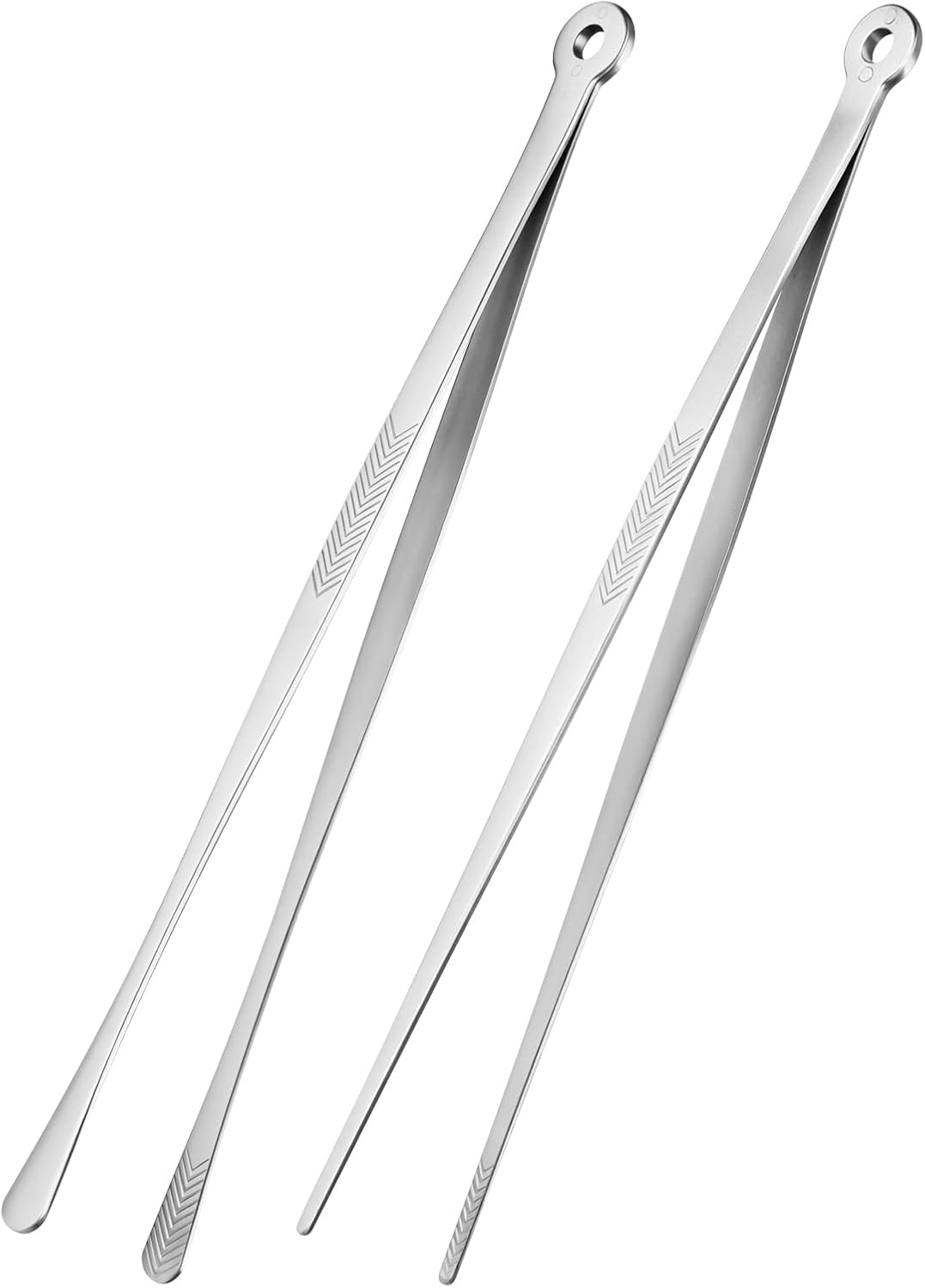 Kirecoo Kitchen Cooking Tongs Tweezers - 2PCS 12" Metal Stainless Steel Tongs for Cooking, Fine Kitchen Utensils, Extra Long Food Chef Tweezers with Precision Serrated Tips for Grill, Serving, Salad