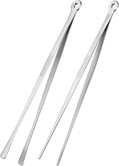 Kirecoo Kitchen Cooking Tongs Tweezers - 2PCS 12" Metal Stainless Steel Tongs for Cooking, Fine Kitchen Utensils, Extra Long Food Chef Tweezers with Precision Serrated Tips for Grill, Serving, Salad