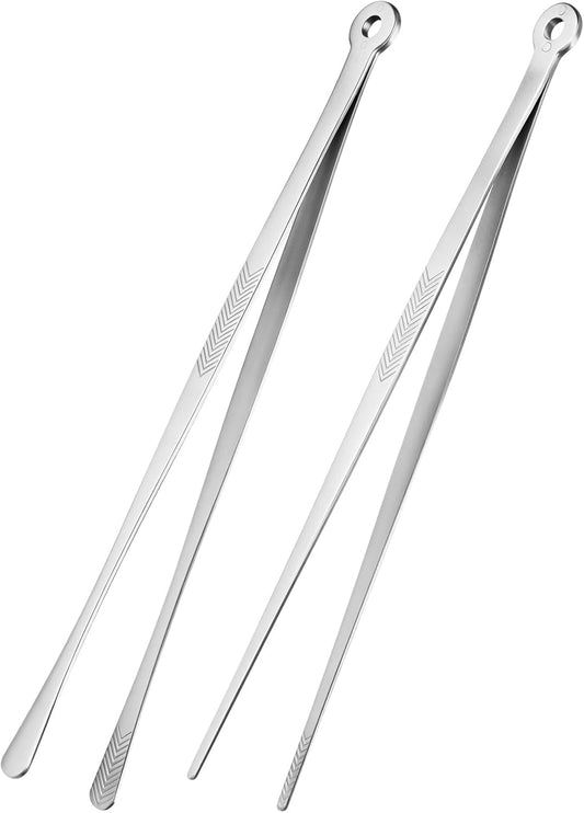 Kirecoo Kitchen Cooking Tongs Tweezers - 2PCS 12" Metal Stainless Steel Tongs for Cooking, Fine Kitchen Utensils, Extra Long Food Chef Tweezers with Precision Serrated Tips for Grill, Serving, Salad