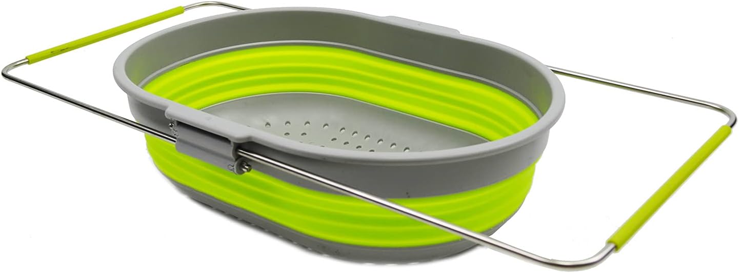 SAMMART 5L (1.3 gallon) Expandable & Collapsible Over The Sink Rectangular Colander (1, White/Grey)
