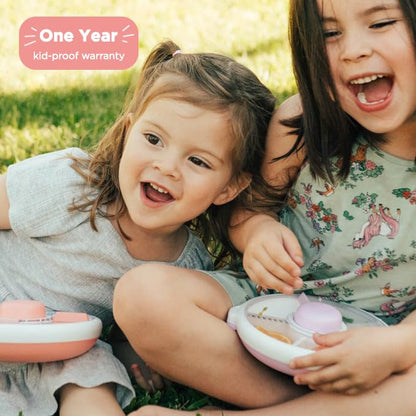 GoBe Kids Small Snack Spinner Flip Bundle with Hand Strap and Sticker Sheet - Reusable Snack Container with 5 Compartment Dispenser and Lid | BPA/PVC Free | Dishwasher Safe | No Spill - Coral Pink