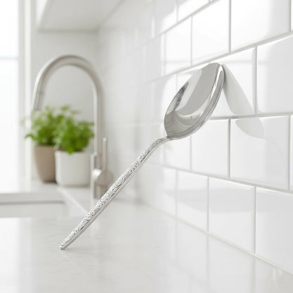 Chef Kunz Slotted Spoon | 9 Inch 18/10 Stainless Steel Silver Chef Cooking Spoons | Basting, Quenelle, Plating Spoon for Draining and Serving, Dishwasher Safe (Slotted)