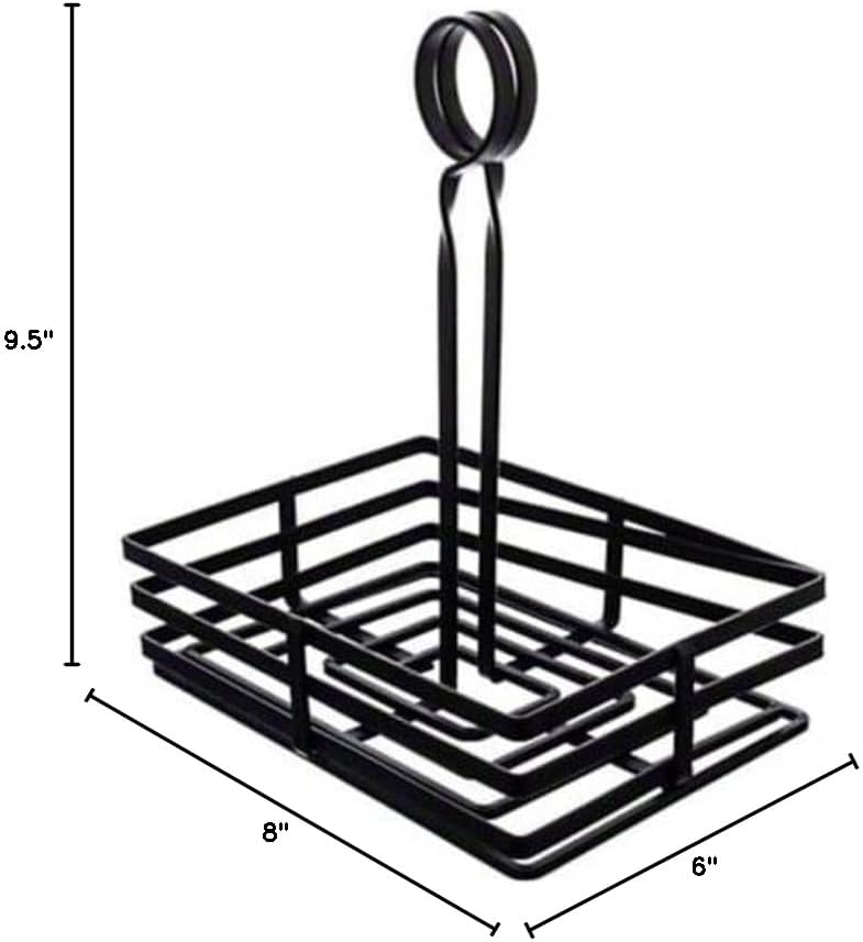 American Metalcraft FWC68 Flat Coil Wrought Iron Condiment Rack – Black - Commercial Tabletop Organizer – 8” L x 5-7/8” W x 9-1/4” H - With Center Handle