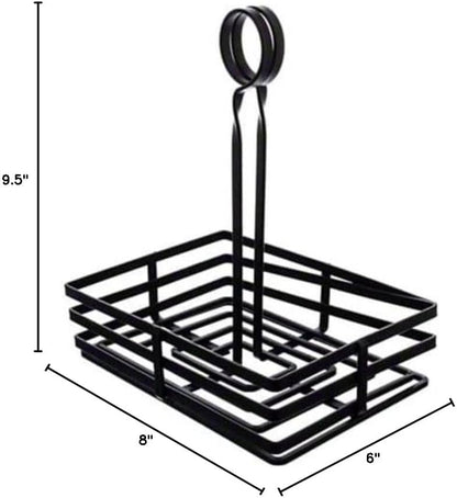 American Metalcraft FWC68 Flat Coil Wrought Iron Condiment Rack – Black - Commercial Tabletop Organizer – 8” L x 5-7/8” W x 9-1/4” H - With Center Handle