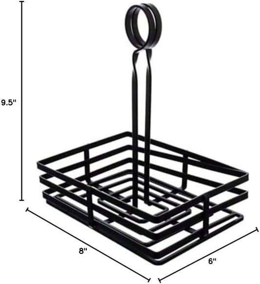 American Metalcraft FWC68 Flat Coil Wrought Iron Condiment Rack – Black - Commercial Tabletop Organizer – 8” L x 5-7/8” W x 9-1/4” H - With Center Handle