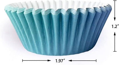 qiqee 300PCS Mini Gradient Cupcake Liners Cupcake Cups 6 Designs Blue Gradient Cupcake Papers Baking Cups Cupcake Wrappers (Small Size)