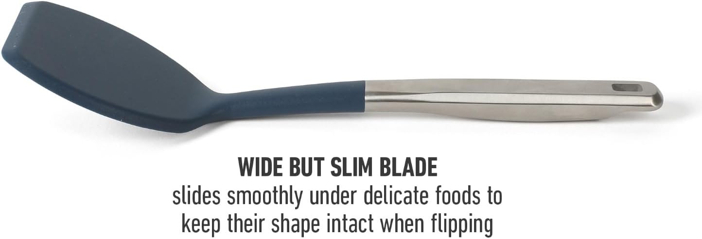 Calphalon Slotted Turner, Kitchen Flipping Spatula, Slotted Spatula, Stainless Steel Turner with Silicone Heat Resistance Handle, Nonstick-Safe Spatula for Draining and Flipping (Navy)